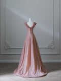 A line Straps Rose Pink Sequin Long Prom Dresses Evening Gowns S3832