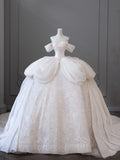Ball Gown Off The Shoulder Tulle White Long Wedding Dresses Brides Dress S3835