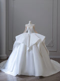 Ball Gown Scoop Tulle White Long Sleeves Wedding Dresses Brides Dress S3836