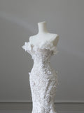 Mermaid Strapless White Lace Long Wedding Dresses Brides Dress S3838