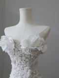 Mermaid Strapless White Lace Long Wedding Dresses Brides Dress S3838