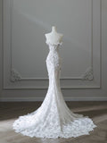 Mermaid Strapless White Lace Long Wedding Dresses Brides Dress S3838