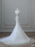 Mermaid Sweetheart White Tulle Long Wedding Dresses Brides Dress S3839