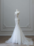 Mermaid Sweetheart White Tulle Long Wedding Dresses Brides Dress S3839