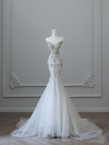 Mermaid Sweetheart White Tulle Long Wedding Dresses Brides Dress S3839