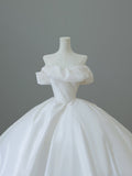 Ball Gown Off The Shoulder Satin White Long Wedding Dresses Brides Dress S3841