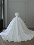 Ball Gown Off The Shoulder Satin White Long Wedding Dresses Brides Dress S3841