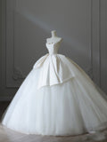 Ball Gown Strapless Satin White Long Wedding Dresses Brides Dress S3842