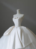 Ball Gown Strapless Satin White Long Wedding Dresses Brides Dress S3842