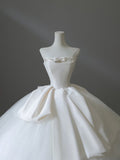 Ball Gown Strapless Satin White Long Wedding Dresses Brides Dress S3842