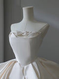 Ball Gown Strapless Satin White Long Wedding Dresses Brides Dress S3842