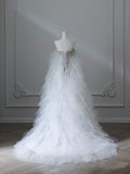 Mermaid Off The Shoulder White Tulle Long Wedding Dresses Brides Dress SS3843