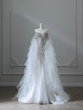 Mermaid Off The Shoulder White Tulle Long Wedding Dresses Brides Dress SS3843