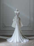 Mermaid Sweetheart White Tulle Long Wedding Dresses Brides Dress S3843