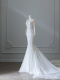 Mermaid Scoop Neckline Long Sleeves Wedding Dresses White Brides Dress S3844