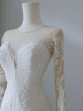 Mermaid Scoop Neckline Long Sleeves Wedding Dresses White Brides Dress S3844