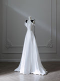 A Line Straps White Satin Long Prom Dresses Evening Gowns S3845
