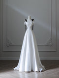 A Line Straps White Satin Long Prom Dresses Evening Gowns S3845