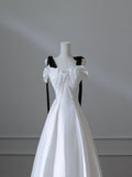 A Line Straps White Satin Long Prom Dresses Evening Gowns S3845