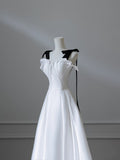 A Line Straps White Satin Long Prom Dresses Evening Gowns S3845
