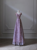 A line V Neckline Lilac Sequin Long Prom Dresses Evening Gowns S3850