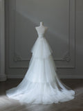 Mermaid Strapless White Lace Long Wedding Dresses Brides Dress S3854