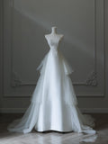 Mermaid Strapless White Lace Long Wedding Dresses Brides Dress S3854