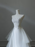 Mermaid Strapless White Lace Long Wedding Dresses Brides Dress S3854