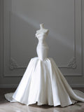 Mermaid Strapless Ivory Satin Wedding Dresses Brides Dress S3860