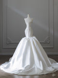 Mermaid Strapless Ivory Satin Wedding Dresses Brides Dress S3860