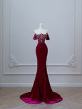 Mermaid Off The Shoulder Burgundy Long Prom Dresses Evening Gowns S3863