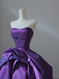 Ball Gown Strapless Grape Satin Long Prom Dresses Evening Gowns S3867