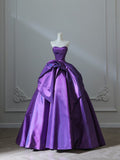 Ball Gown Strapless Grape Satin Long Prom Dresses Evening Gowns S3867