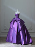 Ball Gown Strapless Grape Satin Long Prom Dresses Evening Gowns S3867