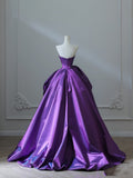 Ball Gown Strapless Grape Satin Long Prom Dresses Evening Gowns S3867
