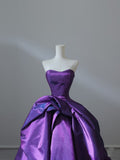 Ball Gown Strapless Grape Satin Long Prom Dresses Evening Gowns S3867
