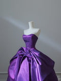 Ball Gown Strapless Grape Satin Long Prom Dresses Evening Gowns S3867
