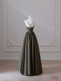A Line Spaghetti Straps Satin Long Prom Dresses Evening Gowns S3868