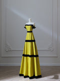 A Line Strapless Satin Yellow Long Prom Dresses Evening Gowns S3869