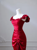 Mermaid Red Satin High Low Prom Dresses Evening Gowns S3871