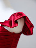 Mermaid Red Satin High Low Prom Dresses Evening Gowns S3871
