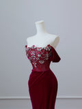 Mermaid Off The Shoulder Burgundy Long Prom Dresses Evening Gowns S3863