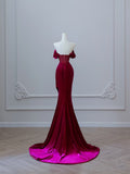Mermaid Off The Shoulder Burgundy Long Prom Dresses Evening Gowns S3863