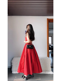A Line Spaghetti Straps Red Backless Ruffles Long Prom Dresses Birthday Outfits SD510