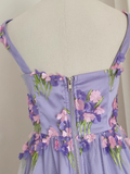 A line Straps Sleeveless Lilac Floral Party Dress Short Birthday Outfits SD383