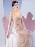 Mermaid Halter Pink Sequin Long Prom Dress Evening Dress Formal Dress SD1819