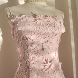 A Line Spaghetti Straps Pink Lace Vacation Dresses Short Birthday Outfits SD330