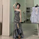 Mermaid Spaghetti Straps Prom Dresses Gray Long Party Dress SD1309