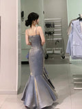 Mermaid Spaghetti Straps Prom Dresses Gray Long Party Dress SD1309