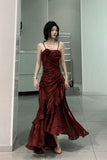 Sheath Sweetheart Sleeveless Satin Burgundy Long Prom Dresses HZ0628
